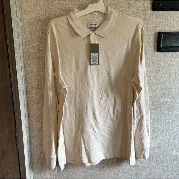 NWT Mens Large Goodfellow & Co Ivory Cream Collard Cotton Long Sleeve Shirt - Picture 1 of 5